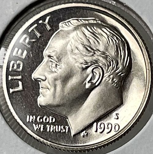1990-S High Grade Deep Cameo Proof Roosevelt US Dime