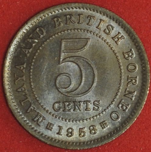 1958 Malaya and British Borneo 5 Cents UNC