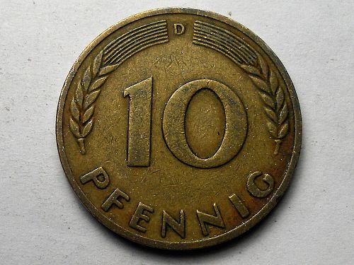 1949-D Federal Republic of Germany FRG 10 Pfennig XF   KM-103