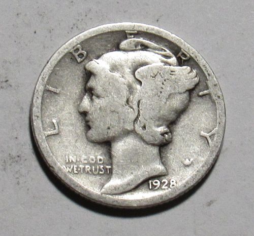 1928 P Mercury Dime in circulated condition