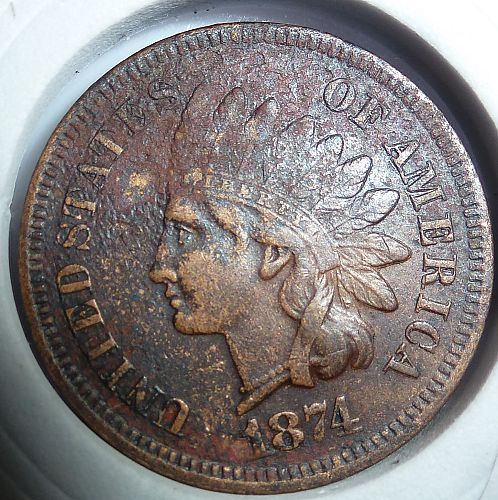 1874 Indian Cent Grades VERY FINE DETAILS DIRTY ( 300-B )