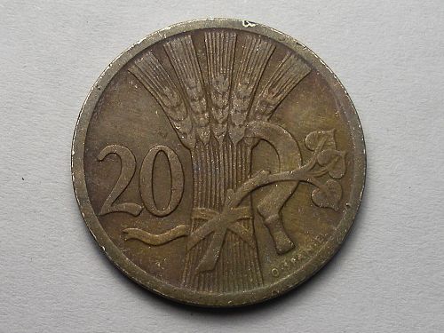 1927 Czechloslovakia copper nickel 20 Haleru F   KM-1