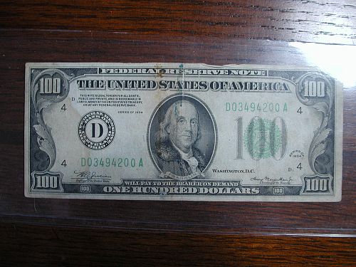 1934 100.00 Cleveland Federal reserve Note NICE