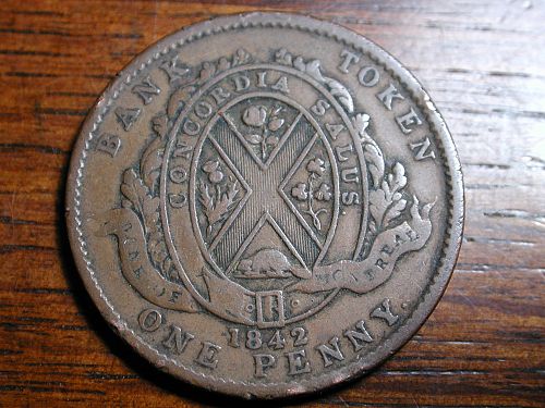 1842 Canada Bank Of Montreal one penny Token NICE