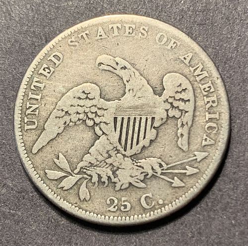 1836 Capped Bust Quarter, solid F12-15 imo