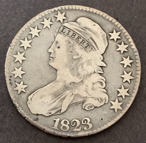 1823 Capped Bust Half Dollar, 0-103, VG details imo