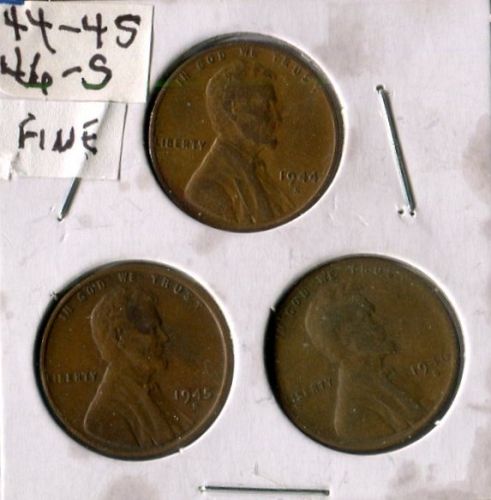 1944 - 45 - 46 - S  LINCOLN  CENT GROUP  --  FINE