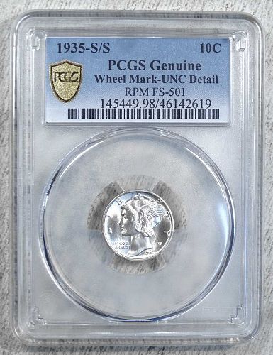 1935-S/S Mercury Dime, RPM, Repunched Mintmark, FS-501, PCGS Uncirculated, Bands