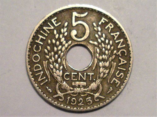1925 French Indo China 5 Cents VF    KM-18