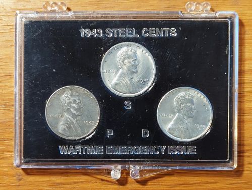 1943 P-S-D Steel Cents in Case