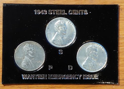 1943 P-S-D Steel Cents in Case