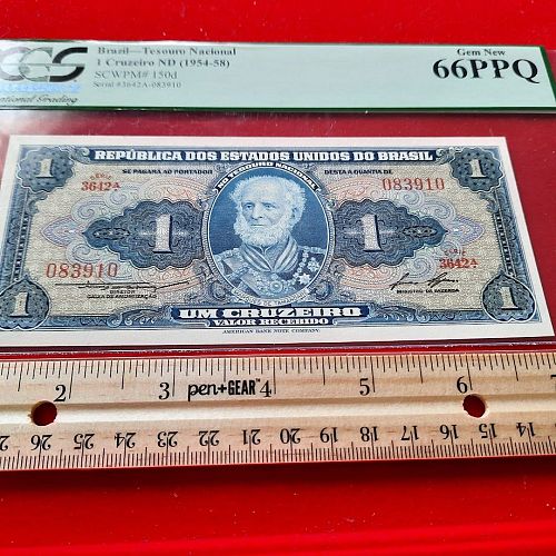 Brazil--Tesouro National 1 Cruzerio ND (1954-58) P150d PCGS 66 PPQ $22.50 w/free ship