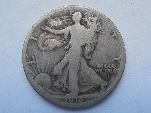 1916 D Walking Liberty Half Dollar, Only 1 Million minted (16DDA1)