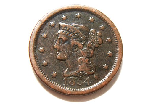 1854 Braided Hair Liberty Head Large Cent