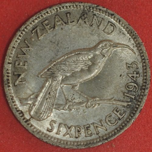 1943 New Zealand Sixpence AU #3