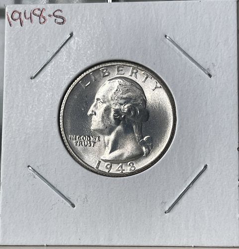 1948-S Washington Silver Quarter - Gem Brilliant Uncirculated MS60+++