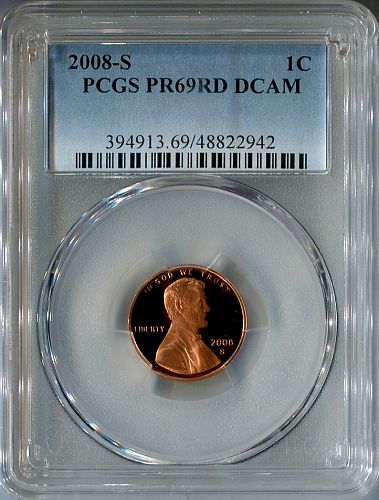 2008 - S  LINCOLN  CENT   PCGS   PR69 RD DCAM