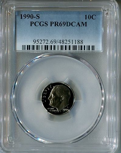 1990 - S  ROOSEVELT   DIME  --  PCGS  --  PR 69 DCAM