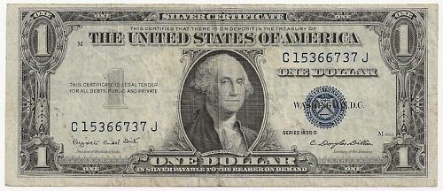 1935 G US $1 Silver Certificate (CJ Block) w/o MOTTO (Fr#1616) - SMITH/DILLON