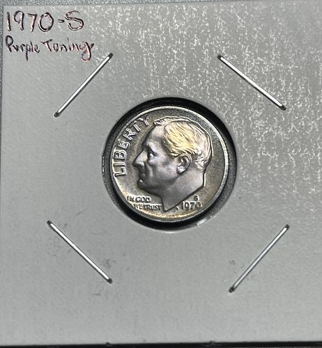 1970-S Roosevelt Proof Dime ~ FDR Nice Purple Glow w/ Bleached Hair Cameo Proof