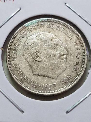 1957 Spain Fransico Franco 5 Pesetas Spanish 5 Peso