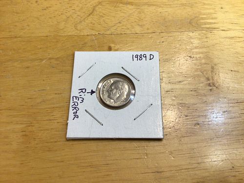 1989 D Roosevelt Dime, mint error, off center, circulated, Free shipping