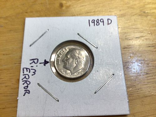 1989 D Roosevelt Dime, mint error, off center, circulated, Free shipping