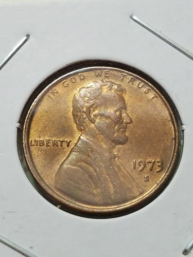 1973 S Lincoln Penny DDO DDR Off Center Toned