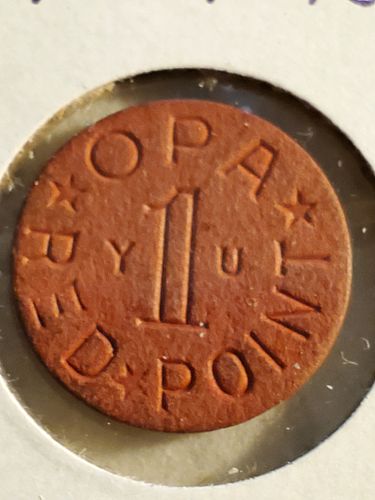1944-45 OPA- Red Point Token Letters "Y" "U"