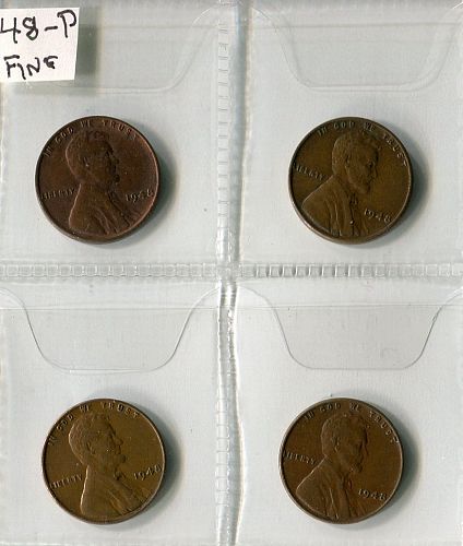 4 - 1948- P  LINCOLN  CENTS  -  FINE