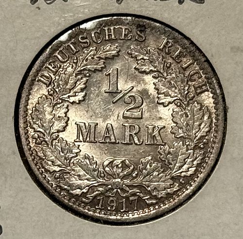 1917 A Germany - Empire 1/2 Mark - Silver - For Sale, Buy