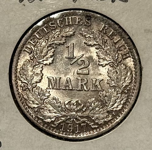 1917 A Germany - Empire 1/2 Mark - Silver