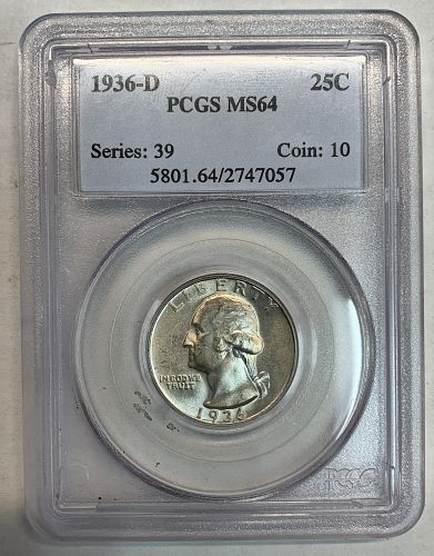 1936-D Washington Quarter, MS64 PCGS (6198)