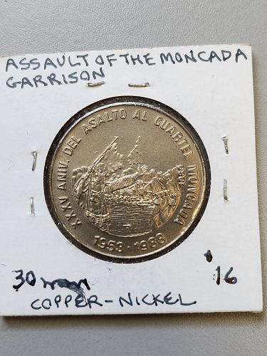 1988 Cuba 1 Peso Coin Uncirculated KM# 324 Moncada Garrison