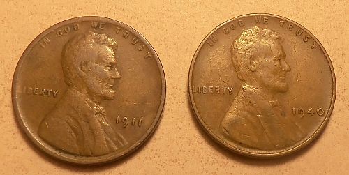 1911 and a 1940p Wheat Penny Lot PW9z