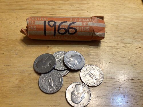 1966, 1 Roll Washington Quarters, Circulated, from Bank Rolls, Free shipping