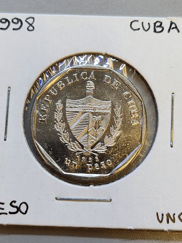 1998 Cuba 1 Peso Coin Brilliant Uncirculated View of Guamá ville