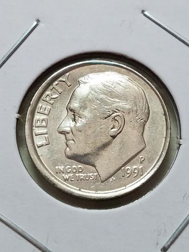 1991 P Roosevelt Dime Double Off Center