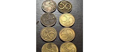 *EIGHT* Vintage Austrian 50 Groschen Coins! RARE!