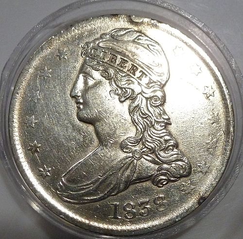 HERE  A BEAUTIFUL XF 1838 CAPPED BUST REEDED EDGE HALF DOLLAR  # 0027