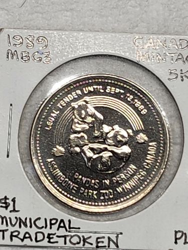 1989 Winnipeg Alberta $1 Trade token Uncirculated Pandas at the Assiniboine Park Zoo