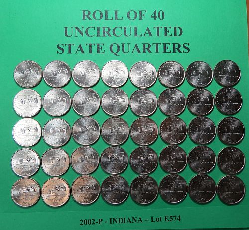 2002-P INDIANA UNCIRCULATED STATE QUARTER ROLL (40 COINS) Lot E574