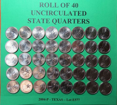 2004-P TEXAS UNCIRCULATED STATE QUARTER ROLL (40 COINS) Lot E577