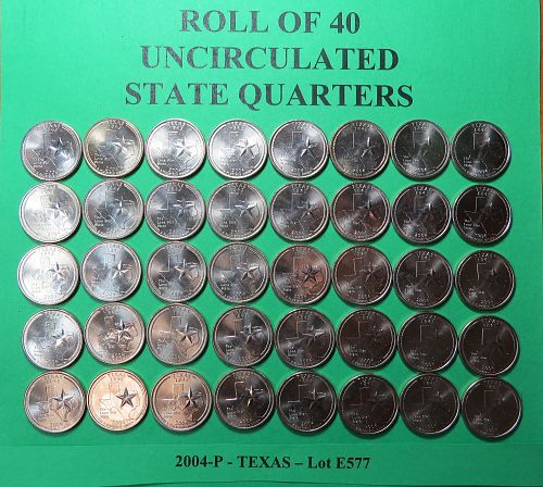 2004-P TEXAS UNCIRCULATED STATE QUARTER ROLL (40 COINS) Lot E577