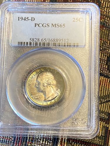 1945-D WASHINGTON QUARTER PCGS MS65 Some nice toning