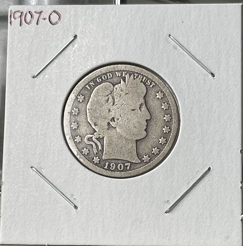 1907-O Barber Silver Quarter ~ Circulated Condition