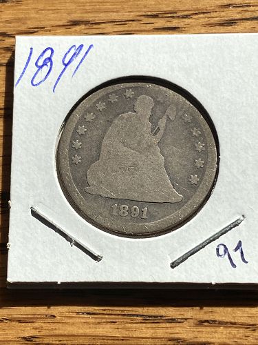 1891 Seated Liberty Silver Quarter Circulated some detail visible see photos