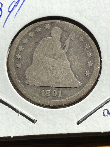 1891 Seated Liberty Silver Quarter Circulated some detail visible see photos