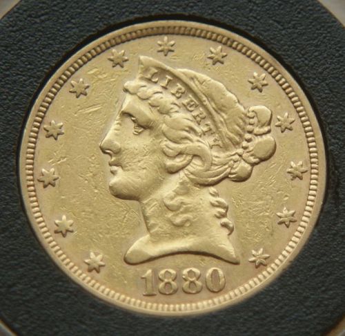 1880 GOLD $5.00 HALF EAGLE CORONET HEAD COIN