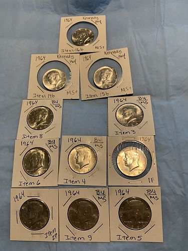 New/old just opened 1964 P Kennedy 1/2 Dollars 11 each uncirculated